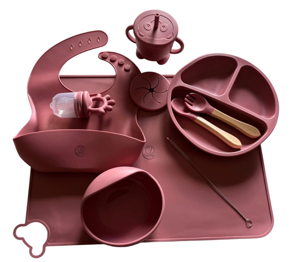 Velnoza 9- in-1 Silicone Baby Feeding Set – Snail Bowl, Suction Plate, Bib, Cup with Straw & Snack Lid, Spoon & Fork (BPA-Free)