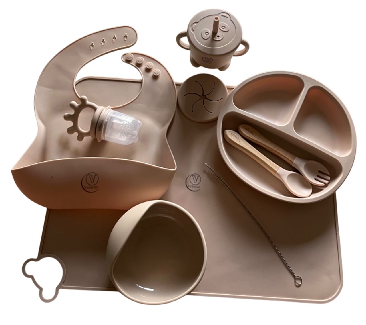 Velnoza 9- in-1 Silicone Baby Feeding Set – Snail Bowl, Suction Plate, Bib, Cup with Straw & Snack Lid, Spoon & Fork (BPA-Free)
