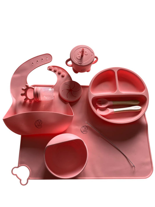Velnoza 9- in-1 Silicone Baby Feeding Set – Snail Bowl, Suction Plate, Bib, Cup with Straw & Snack Lid, Spoon & Fork (BPA-Free)